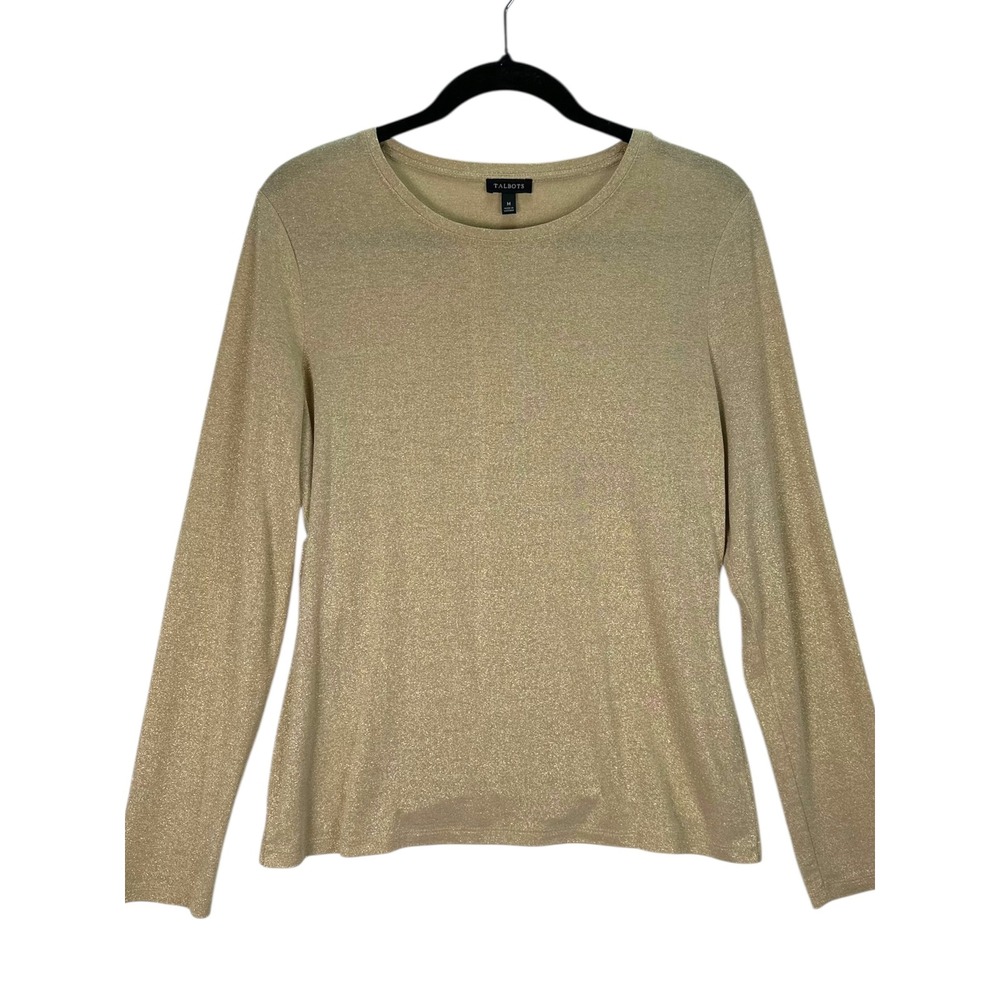 Talbots‎ Gold Thread Long Sleeve Shirt Metallic Gold Shimmer Blouse Size M Top